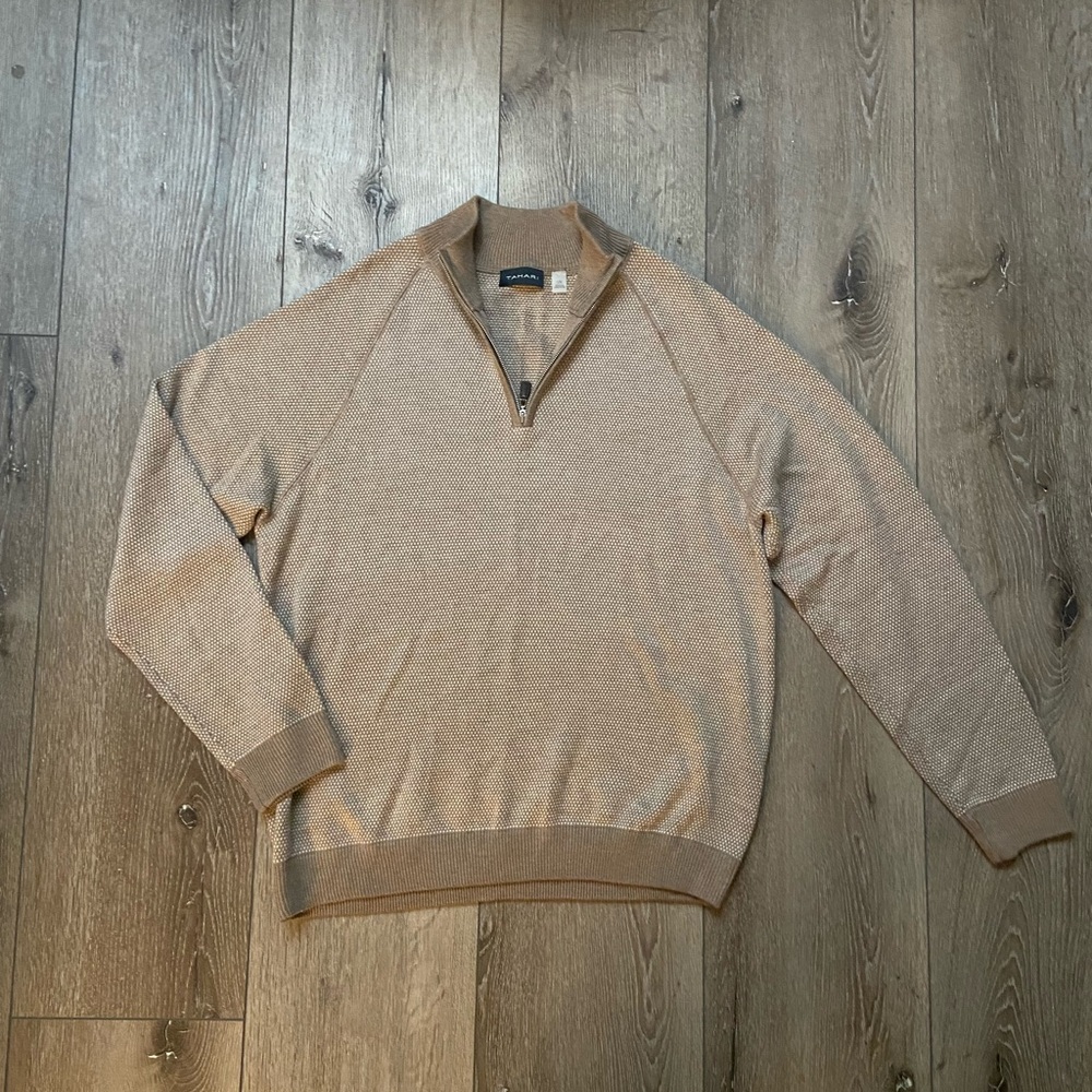 T Tahari Men's Beige Zip-Up Sweater